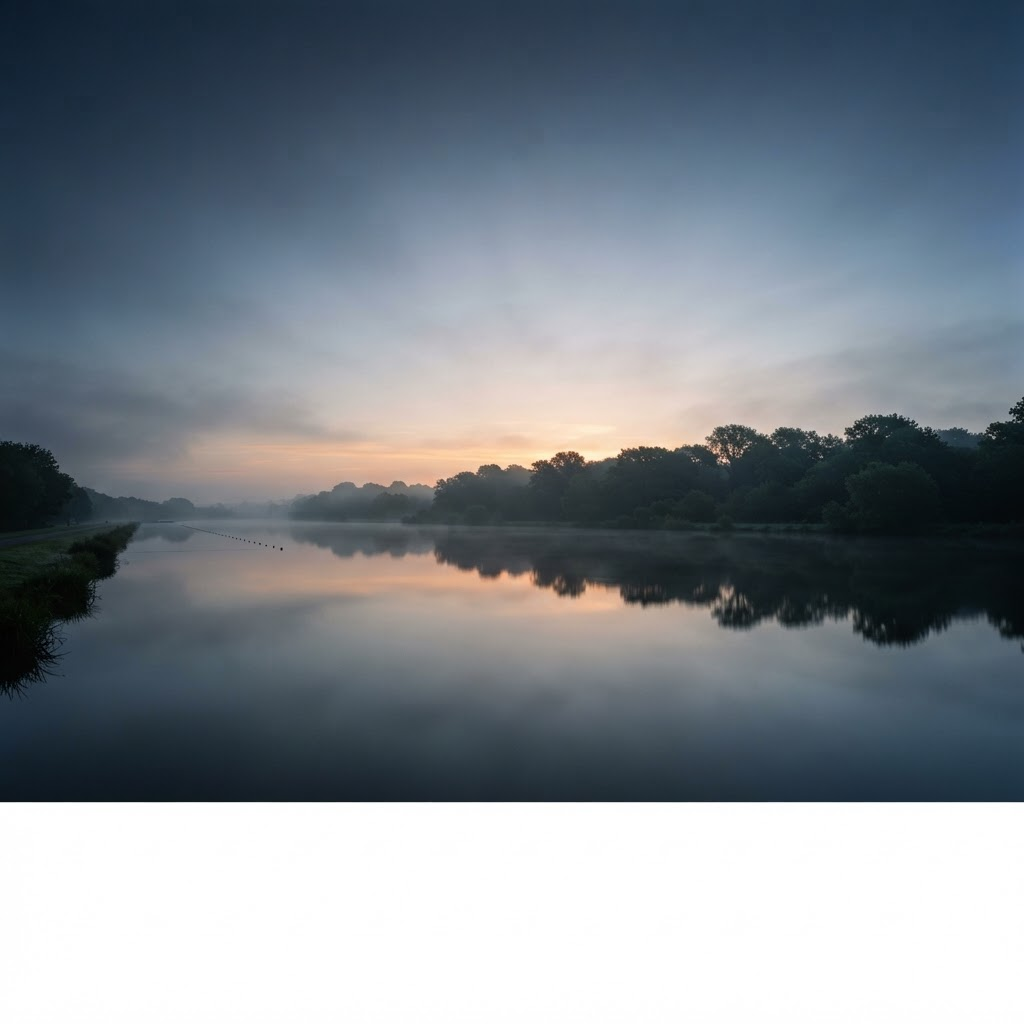 Calm, misty morning view across Dorney Lake near Windsor
